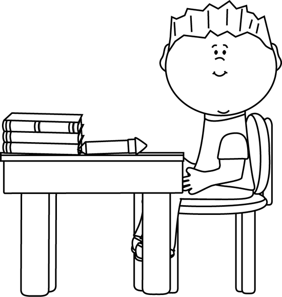 Black_and_White_Little_Boy_at_School_Desk